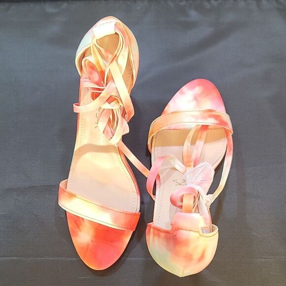 Allegra K Women's Elegant Open Toe Tie Dye Lace Up Stiletto Heel Sandals - Picture 3 of 16